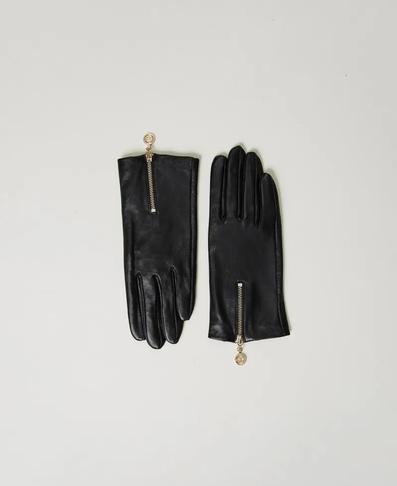 Guanti in pelle con zip e Oval T