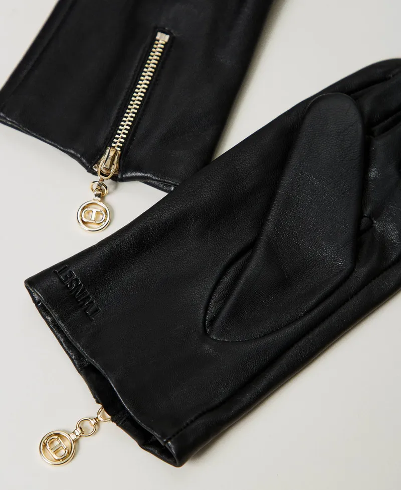 Guanti in pelle con zip e Oval T