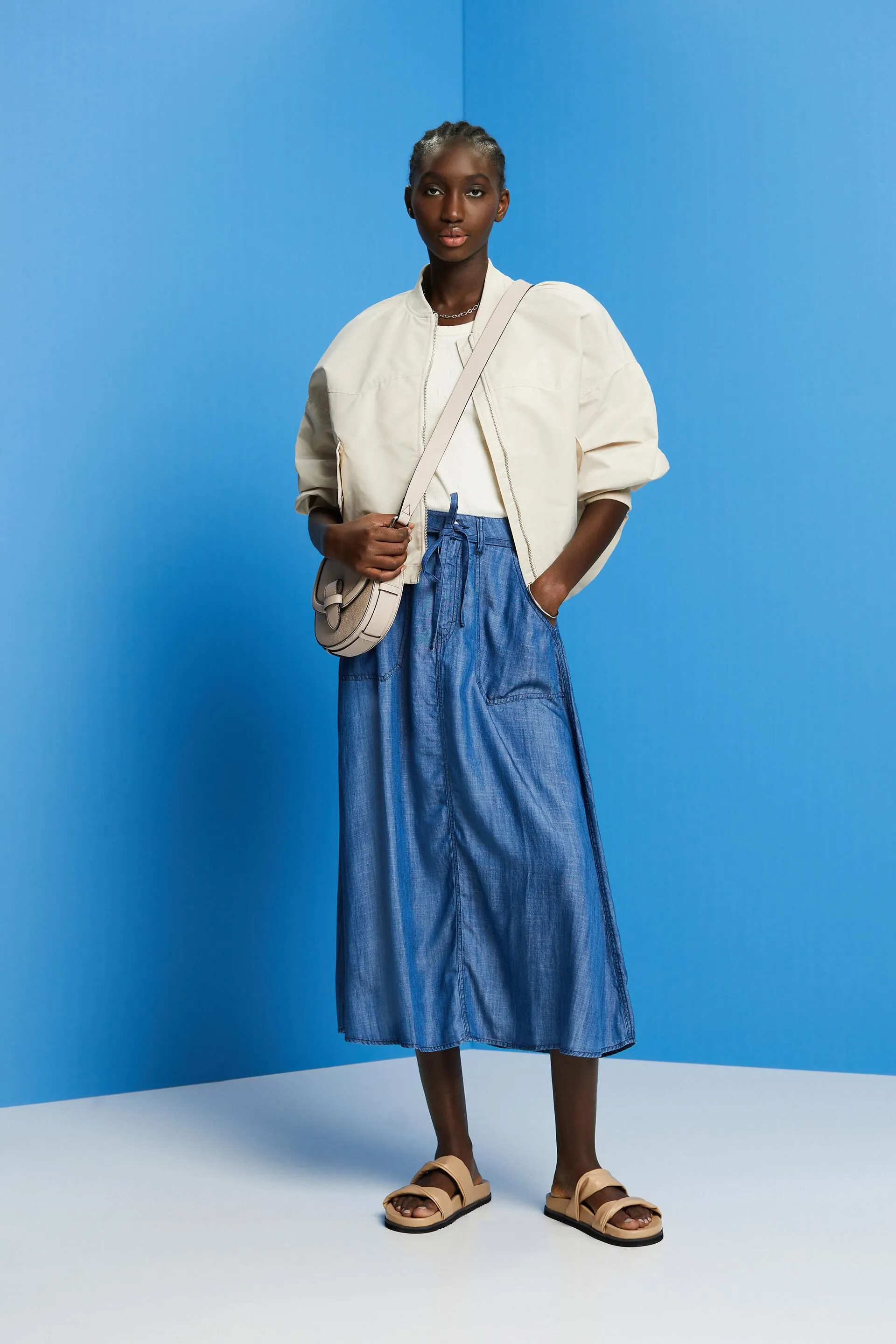 In TENCEL™: gonna midi effetto jeans