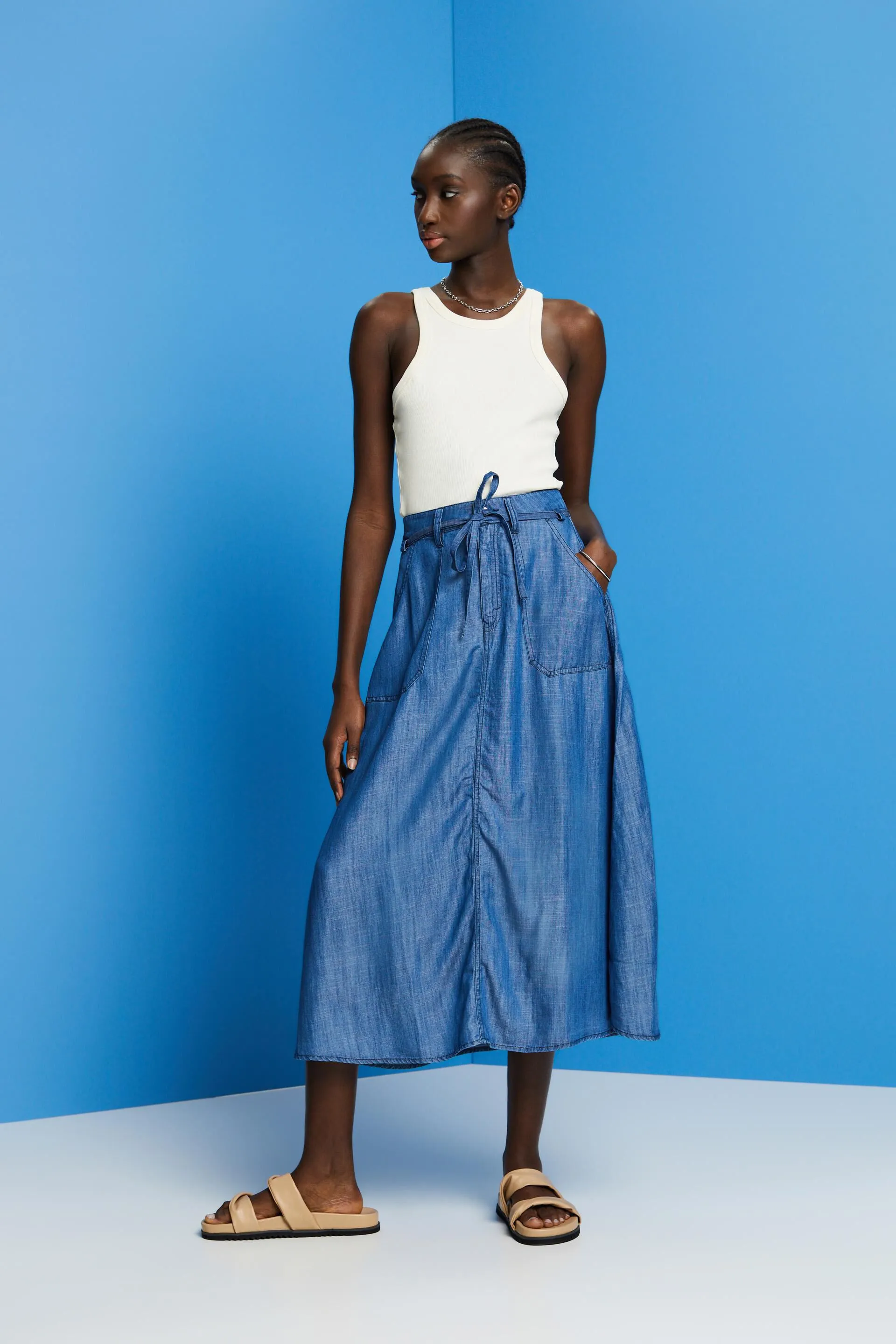 In TENCEL™: gonna midi effetto jeans
