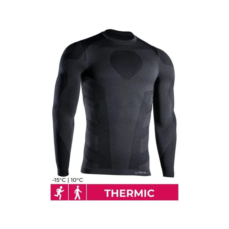 IRON-IC THERMIC MAGLIA TERMICA UOMO FELPATA MANICA LUNGA CALCIO RUNNING MULTISPORT - NERO