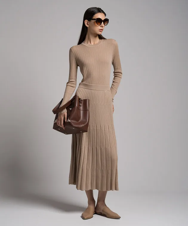 JOSEPH Gonna midi in lana a coste beige JF006880