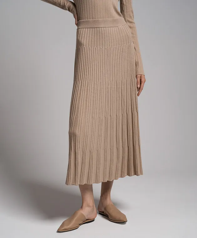 JOSEPH Gonna midi in lana a coste beige JF006880