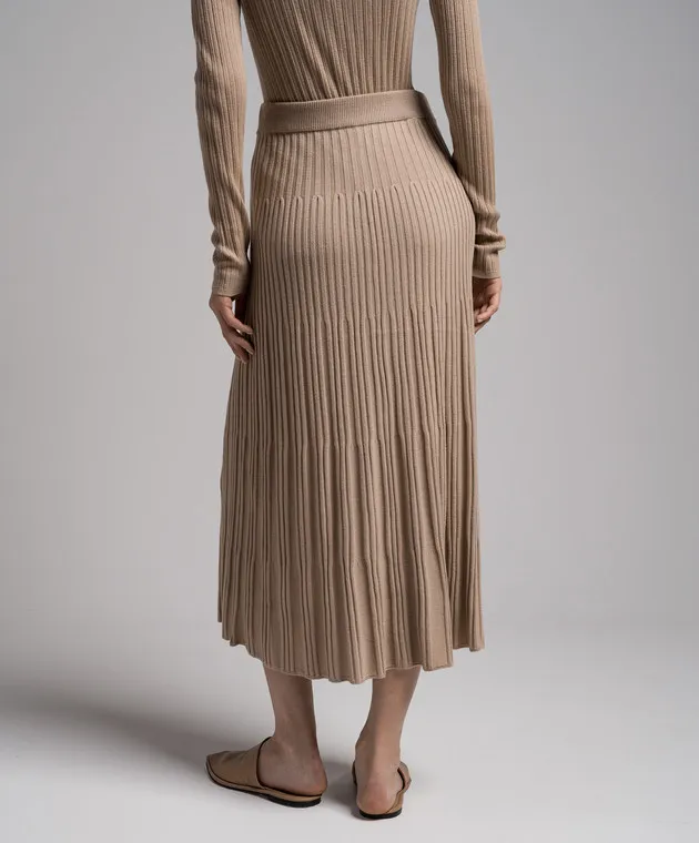 JOSEPH Gonna midi in lana a coste beige JF006880