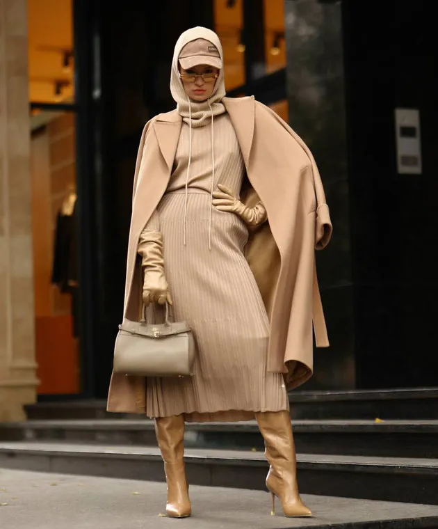 JOSEPH Gonna midi in lana a coste beige JF006880