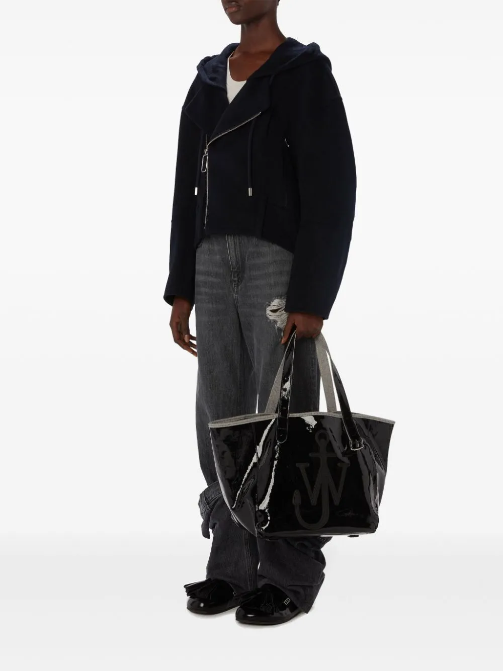 JW ANDERSON HOODED BIKER JACKET DOUBLE FACE