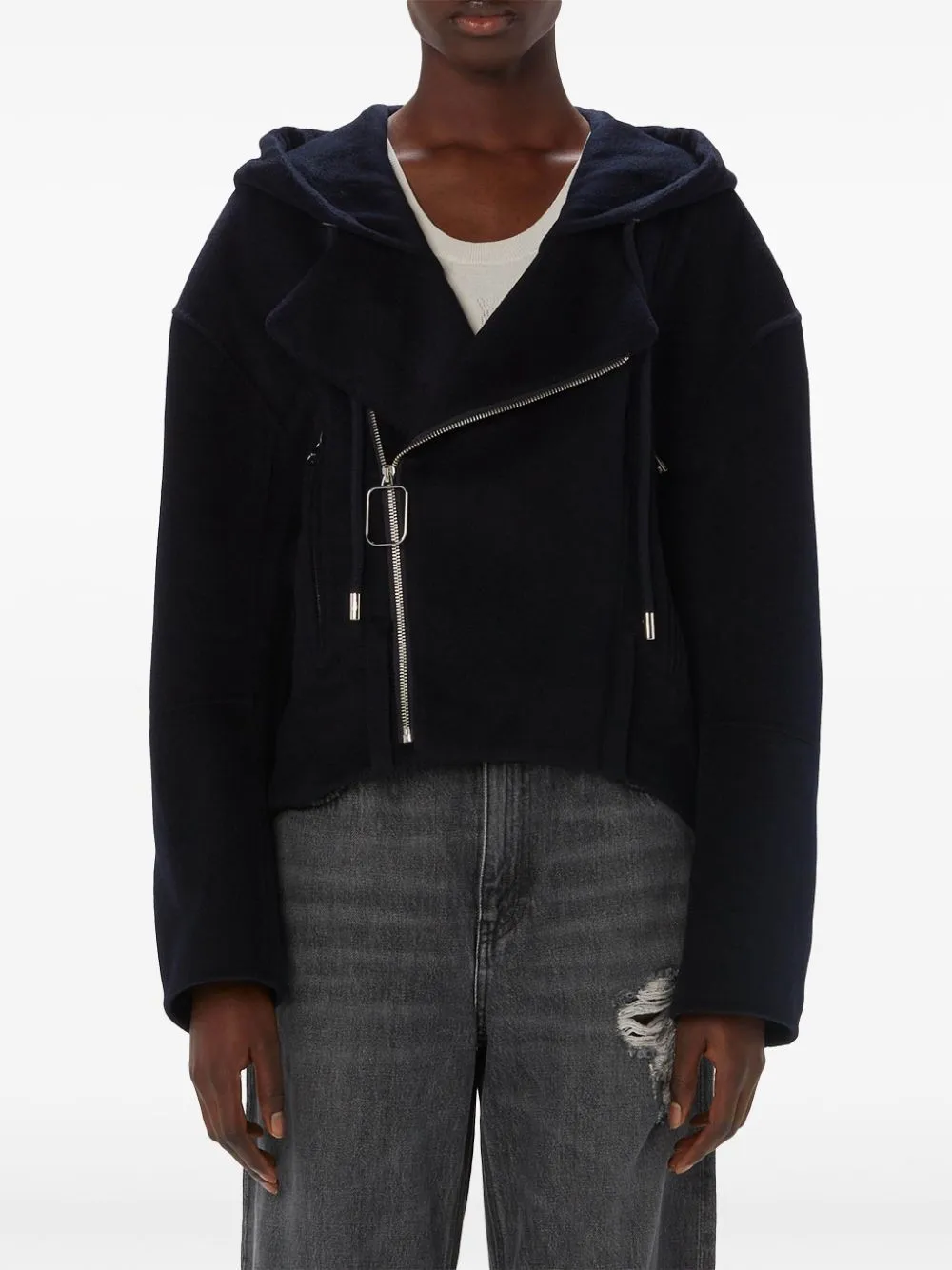 JW ANDERSON HOODED BIKER JACKET DOUBLE FACE