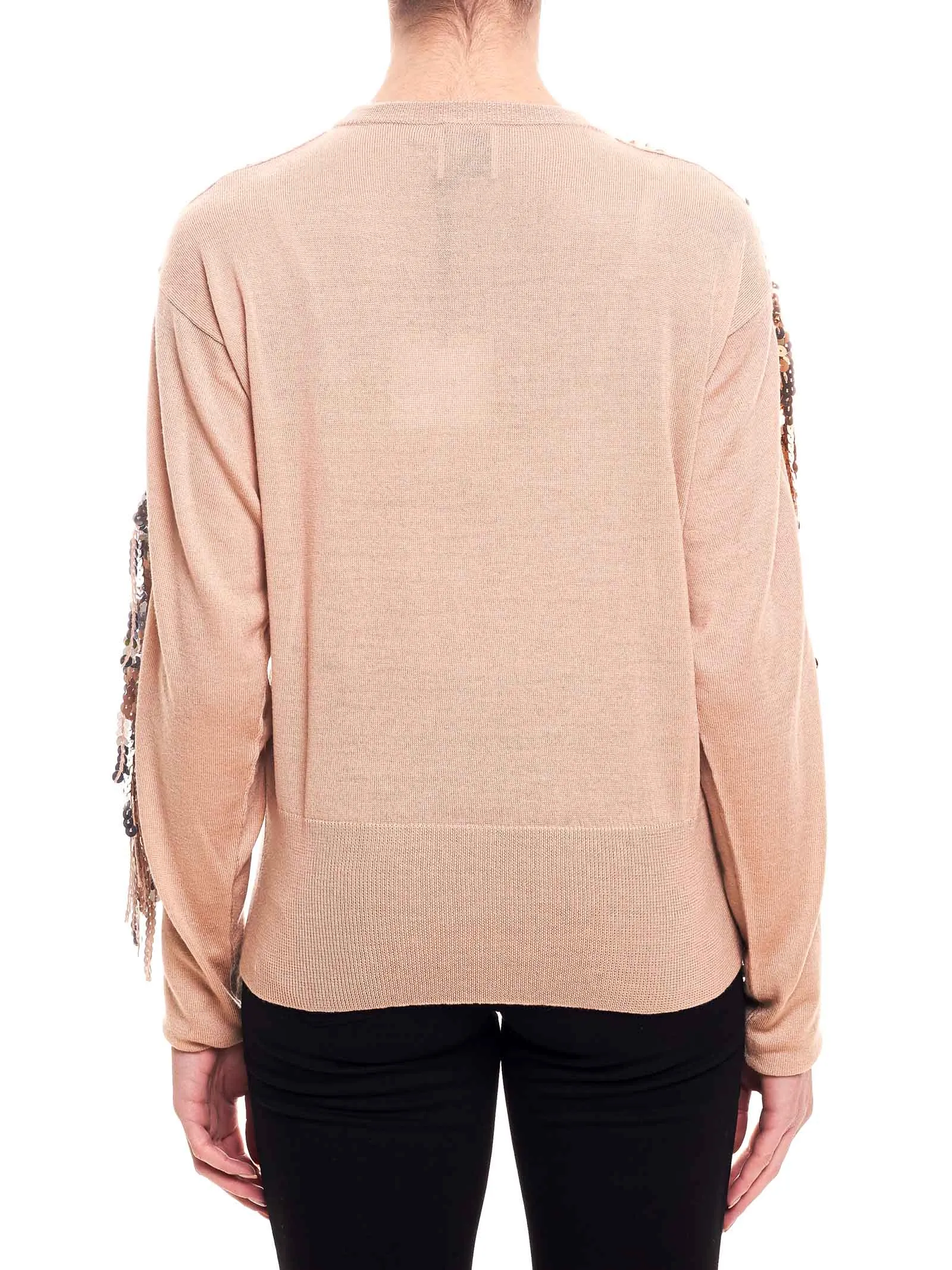MAGLIA BEIGE IN LANA CON APPLICAZIONE FRANGE IN PAILLETTES