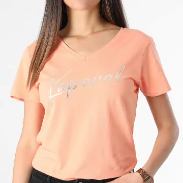 Maglietta essenziale donna con scollo a V FRANW11 Arancione Argento