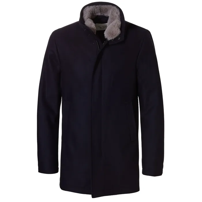 Mario Fiorenzo Cappotto invernale in lana con bordo in pelliccia staccabile Blu scuro