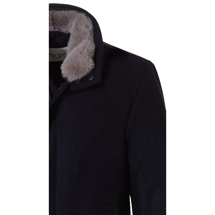 Mario Fiorenzo Cappotto invernale in lana con bordo in pelliccia staccabile Blu scuro