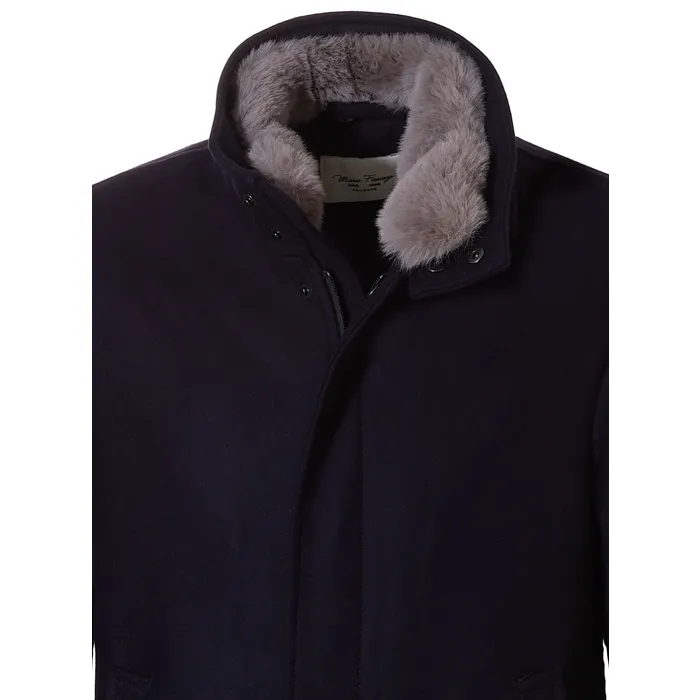 Mario Fiorenzo Cappotto invernale in lana con bordo in pelliccia staccabile Blu scuro