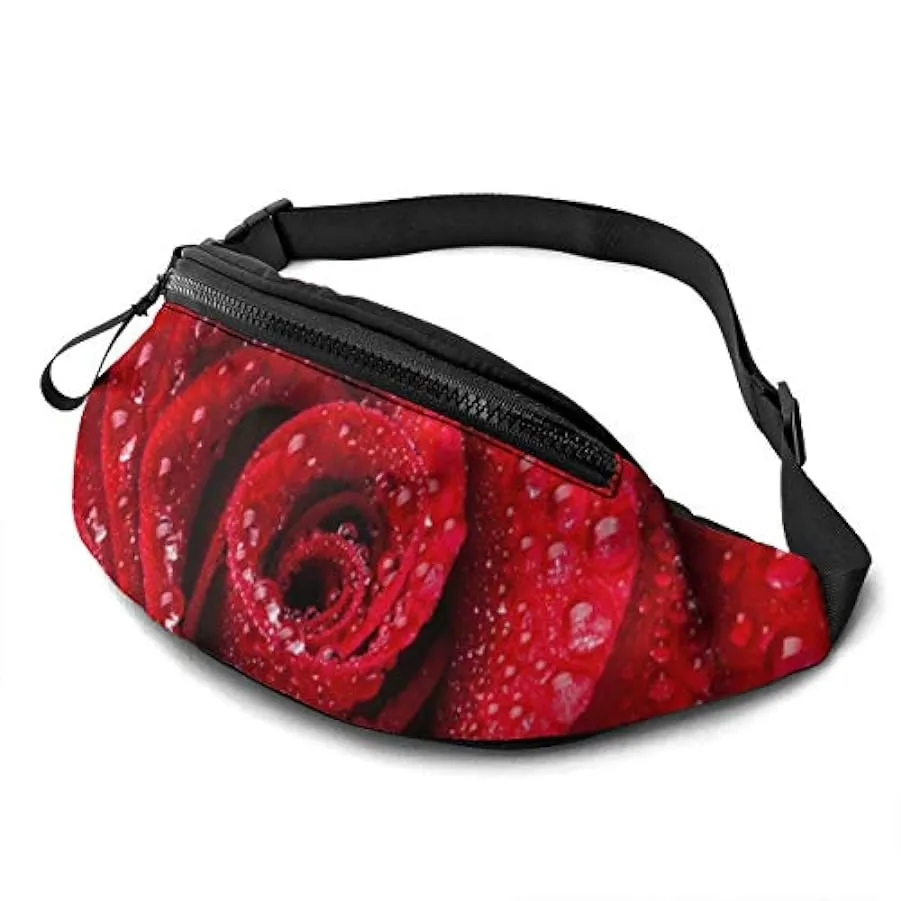 Marsupio per Uomo Donna,Bella Rosa Rossa Marsupio con Cintura Tasca a Tracolla Regolabile Borsa a Tracolla Borsa sul Petto per V