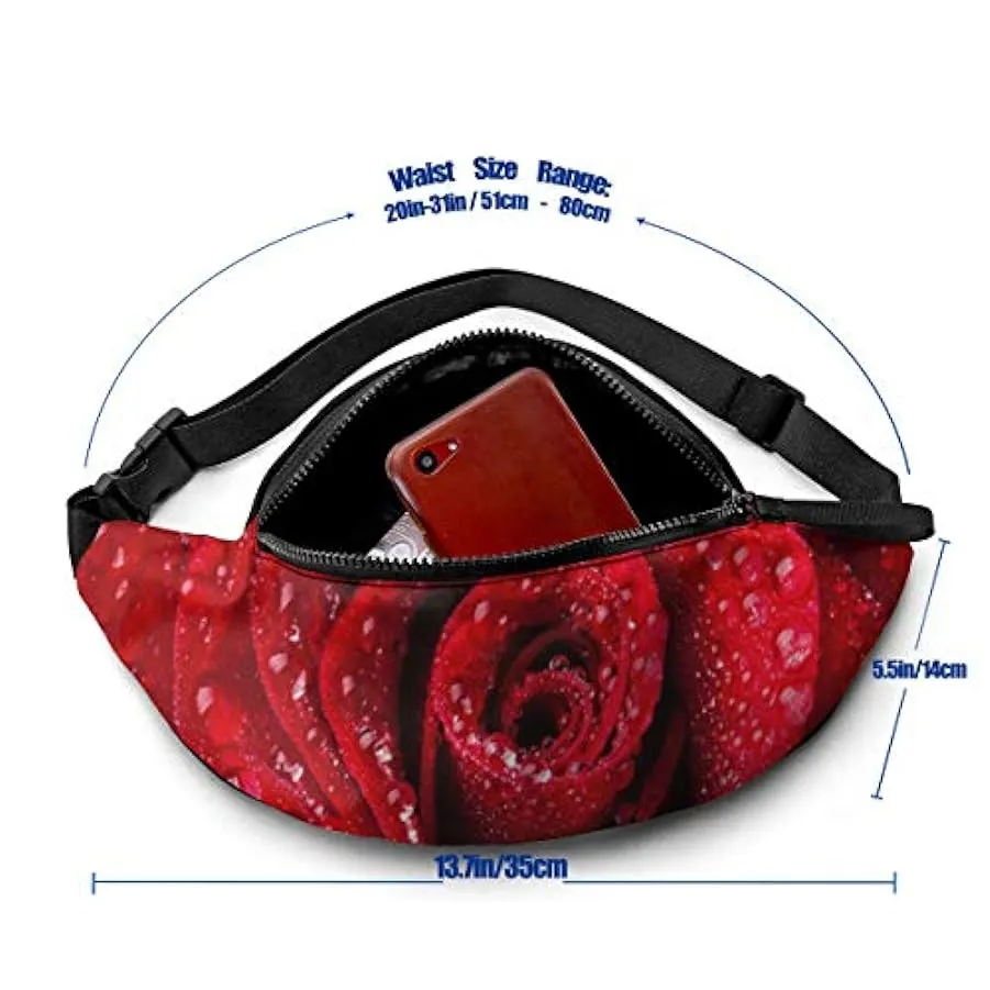 Marsupio per Uomo Donna,Bella Rosa Rossa Marsupio con Cintura Tasca a Tracolla Regolabile Borsa a Tracolla Borsa sul Petto per V