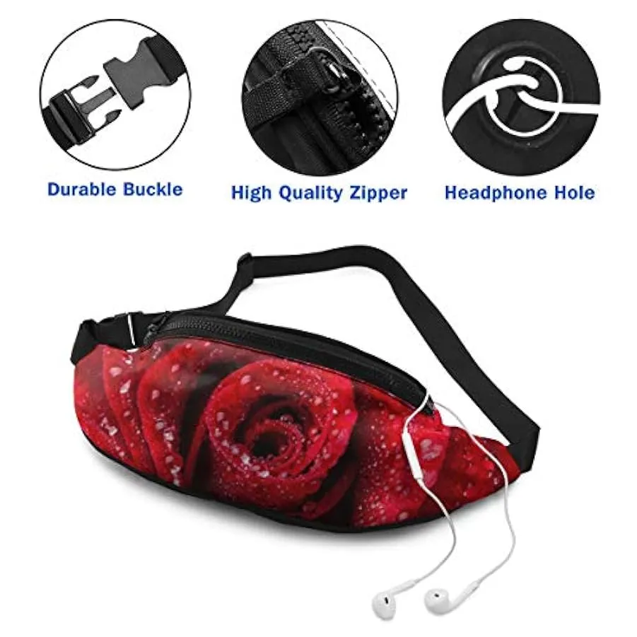 Marsupio per Uomo Donna,Bella Rosa Rossa Marsupio con Cintura Tasca a Tracolla Regolabile Borsa a Tracolla Borsa sul Petto per V