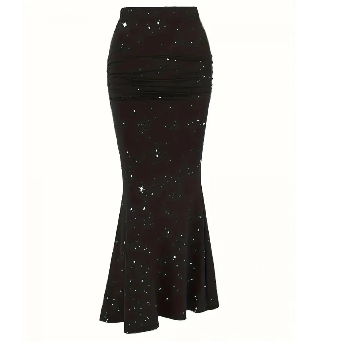 Mezza gonna lunga a coda di pesce da donna alla moda per abbigliamento donna aderente nero elegante abito lungo a pieghe a siren