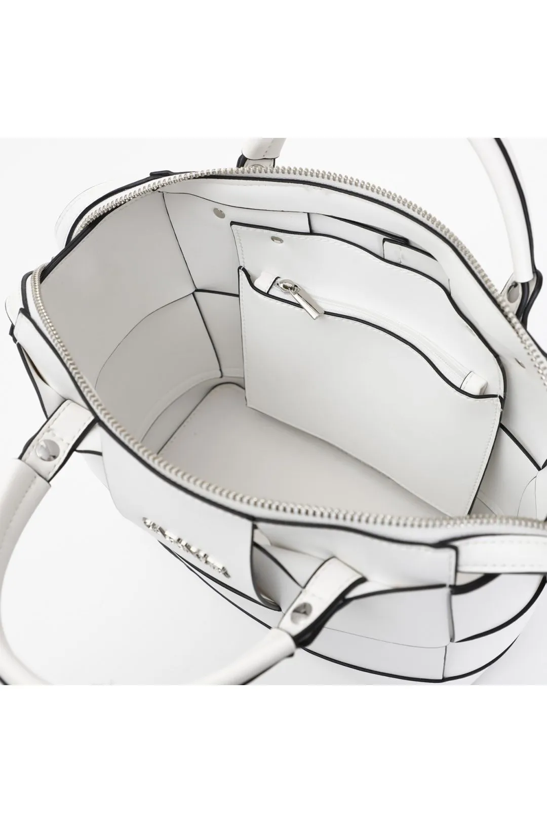 mini bag sfoderata con intreccio con fasce larghe bianco