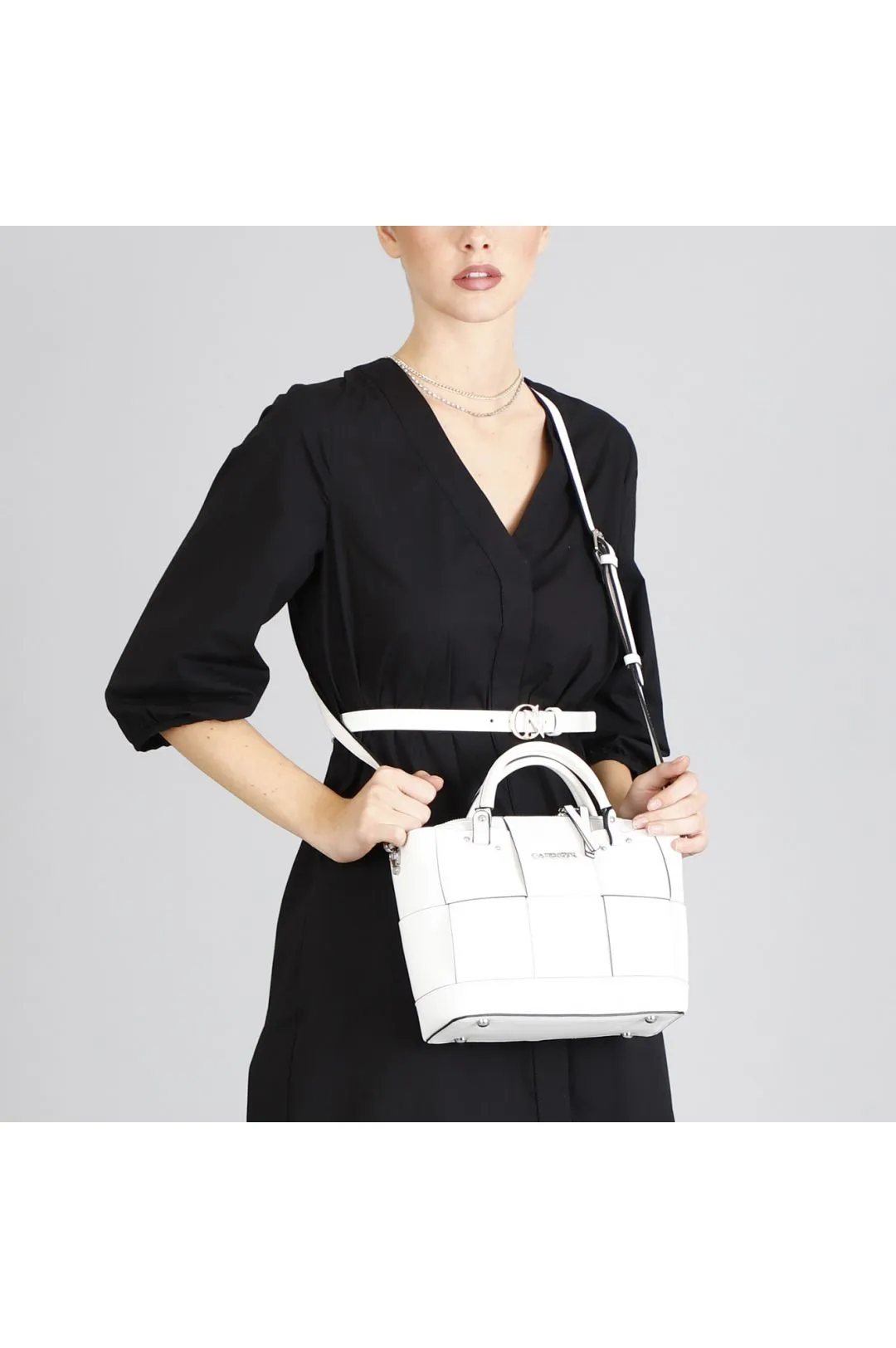 mini bag sfoderata con intreccio con fasce larghe bianco