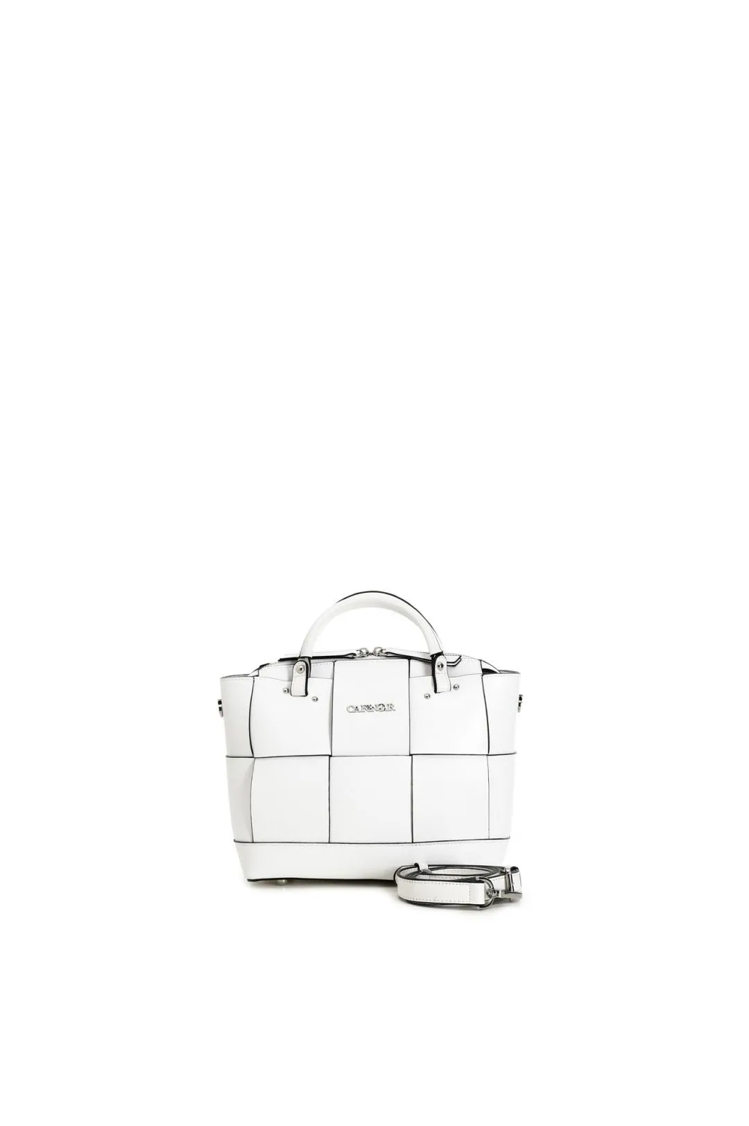 mini bag sfoderata con intreccio con fasce larghe bianco
