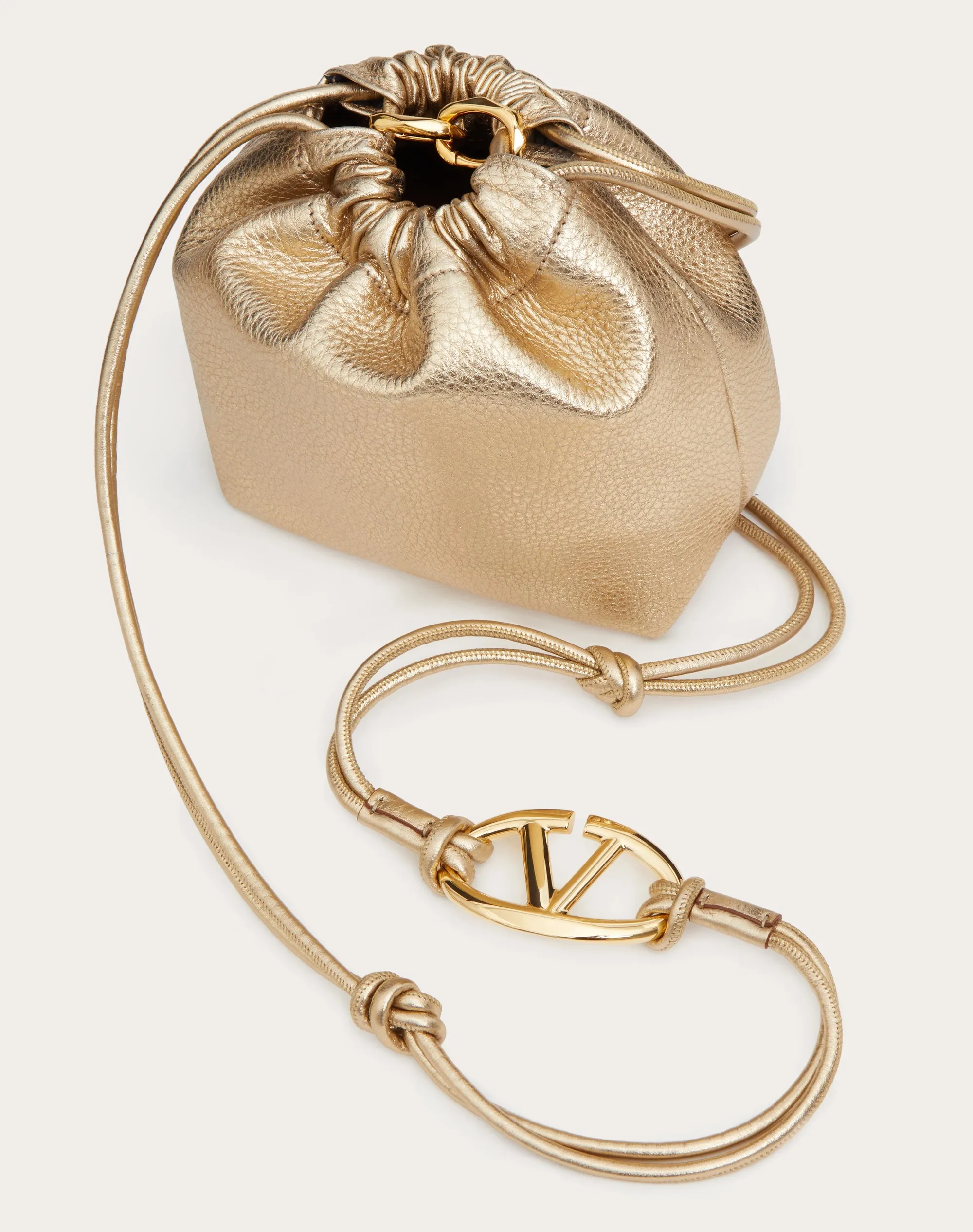 MINI BORSA A SACCHETTO VLOGO POUF IN PELLE METALLIZZATA