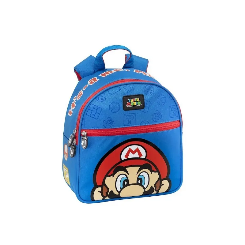 MINI ZAINO BLU SUPERMARIO NINTENDO ORIGINAL29X26X11 ASILO E TEMPO LIBERO 1 ZIP + TASCA CON ZIP ROSSA PANINI SCUOLA ITALY