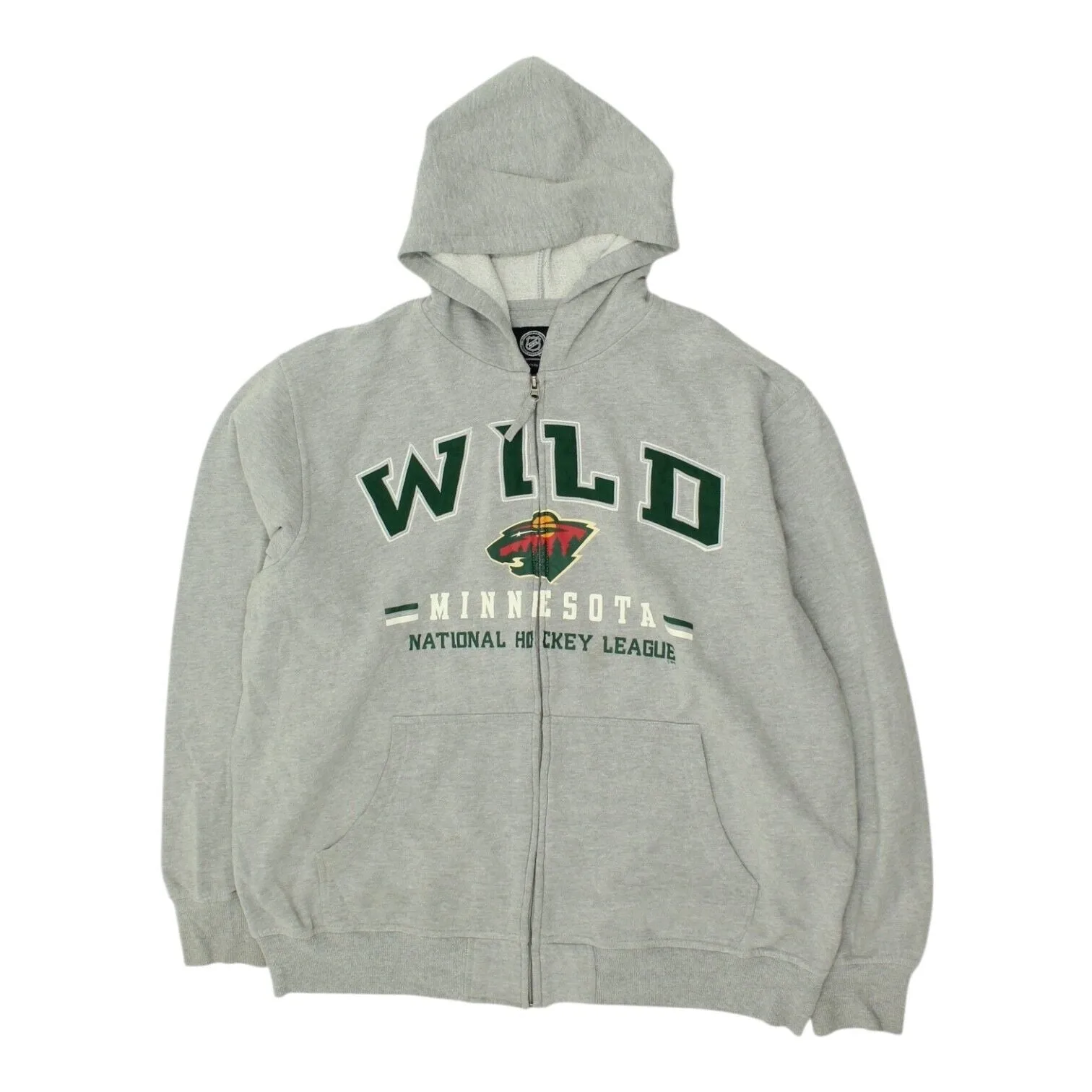 Minnesota Wild Mens Grey Full Zip Hoodie | Vintage NHL Ice Hockey Sportswear
