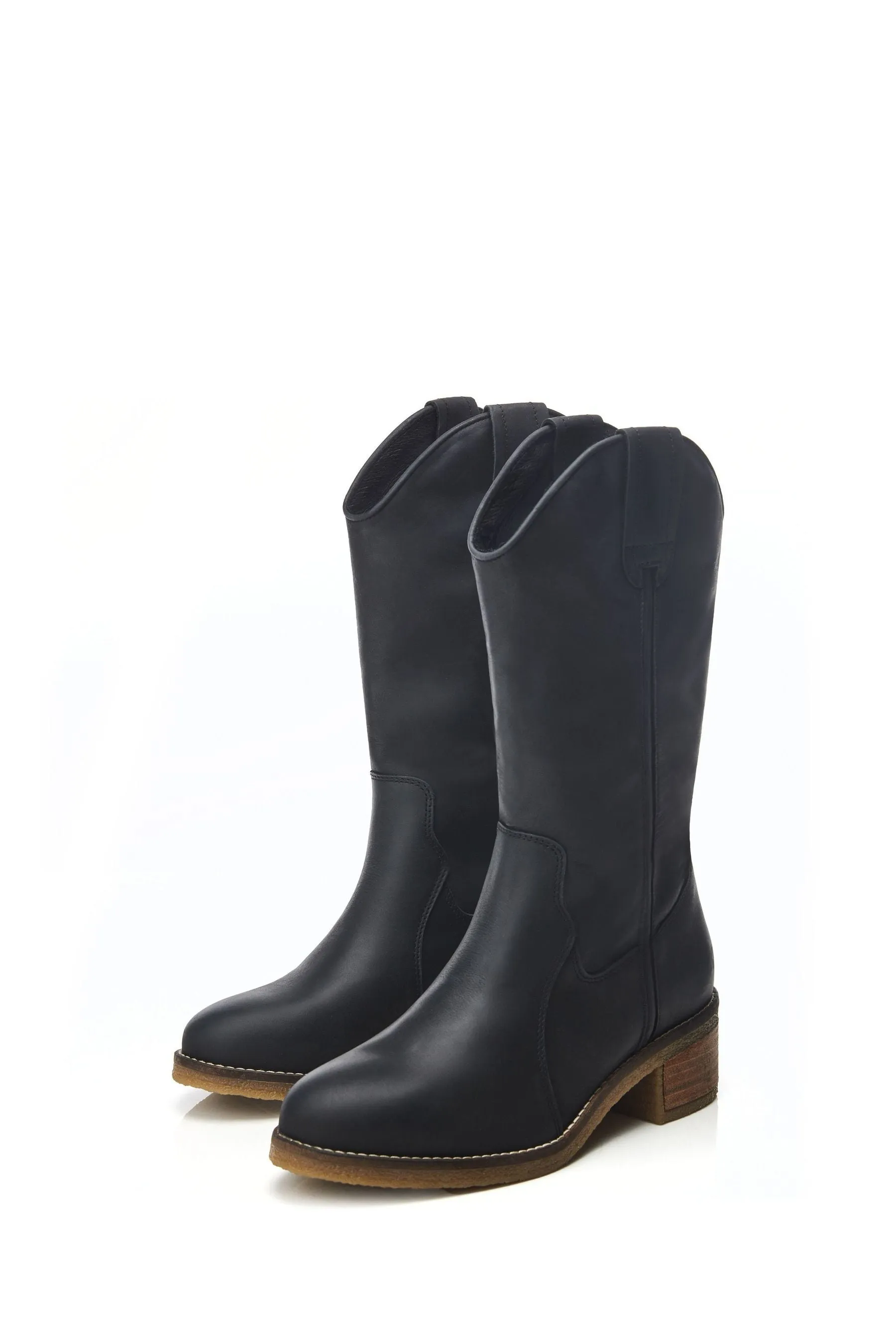 Moda in Pelle - Dana - Naturale Stivali lunga stile western con suola in crêpe