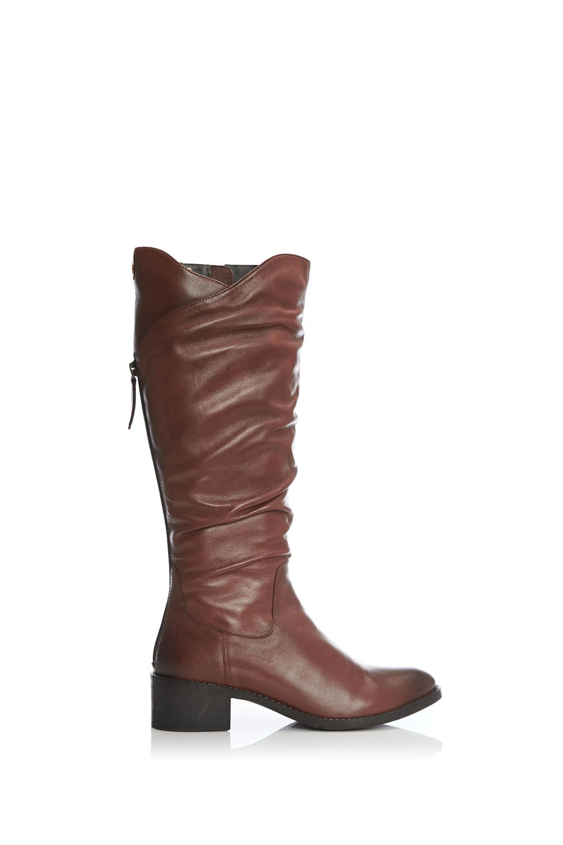 Moda in Pelle - Luche - Marrone lunga con ruches - Stivali con zip sul retro