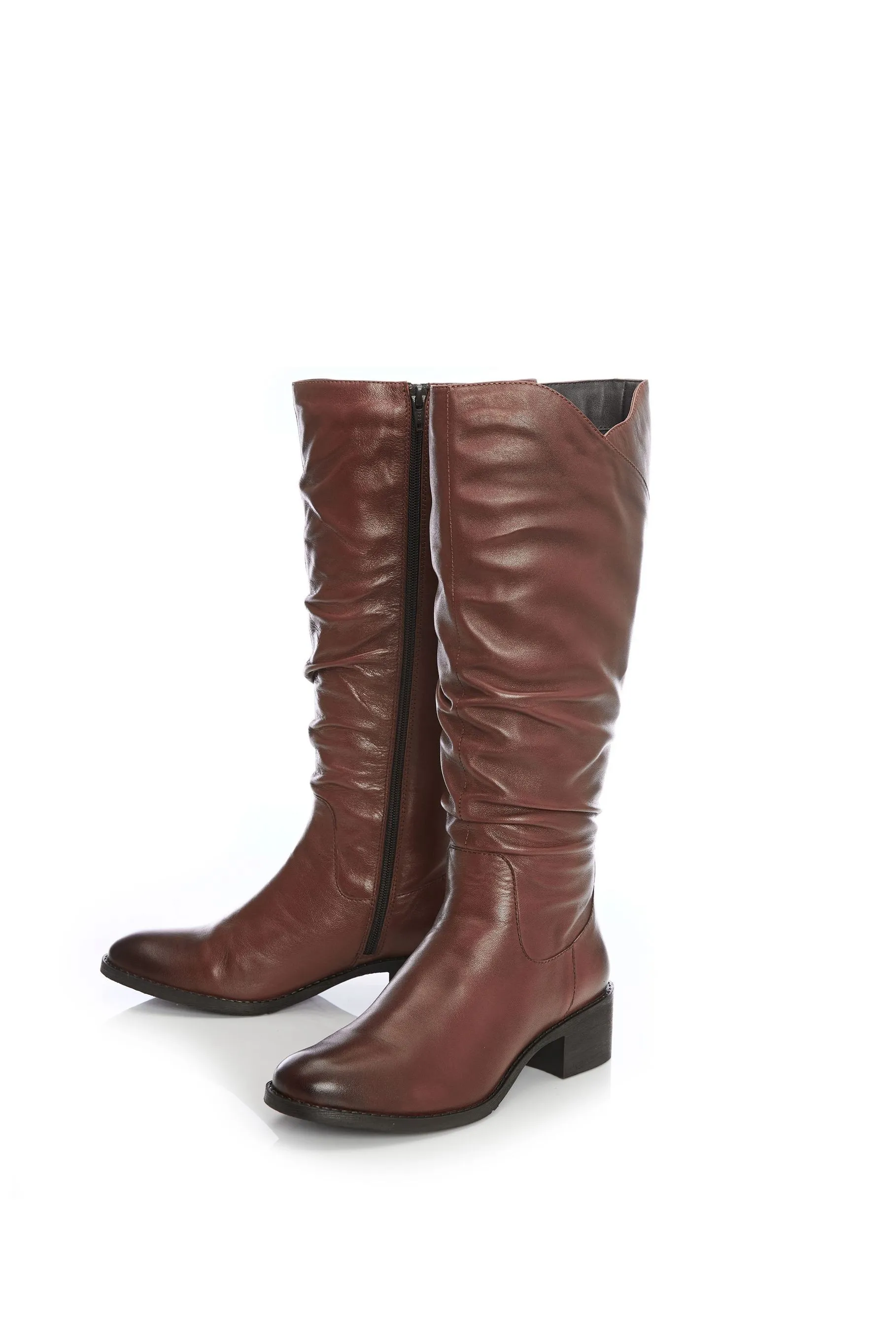 Moda in Pelle - Luche - Marrone lunga con ruches - Stivali con zip sul retro