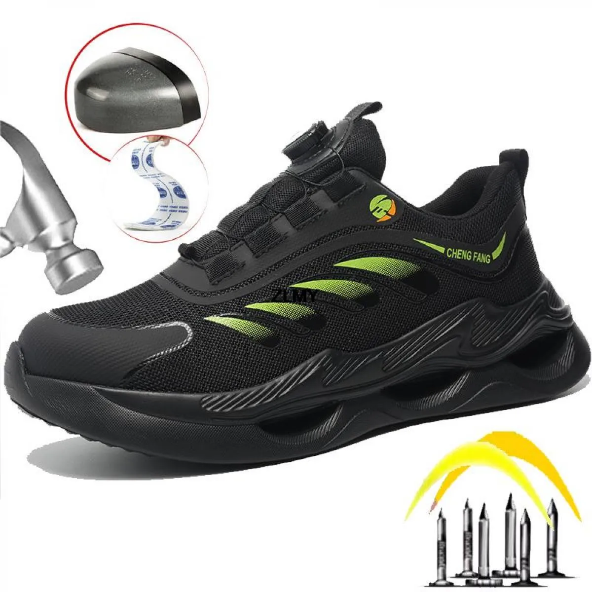 Moda Uomo Scarpe antinfortunistiche Puntale in acciaio Stivali da lavoro Uomo Sneaker antiforatura Uomo Leggero Fibbia rotatoria