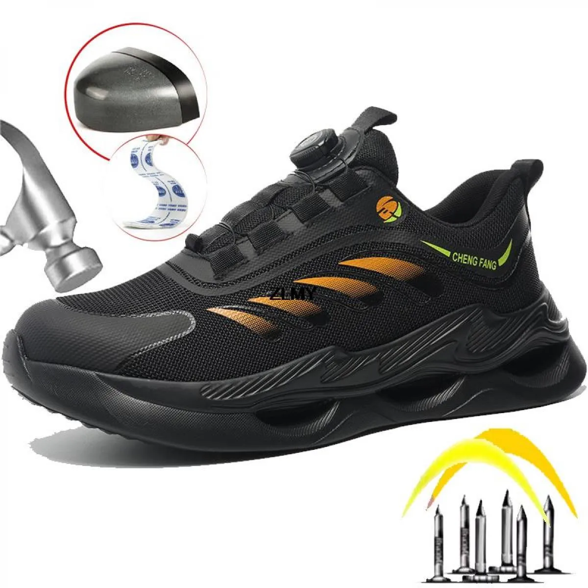 Moda Uomo Scarpe antinfortunistiche Puntale in acciaio Stivali da lavoro Uomo Sneaker antiforatura Uomo Leggero Fibbia rotatoria