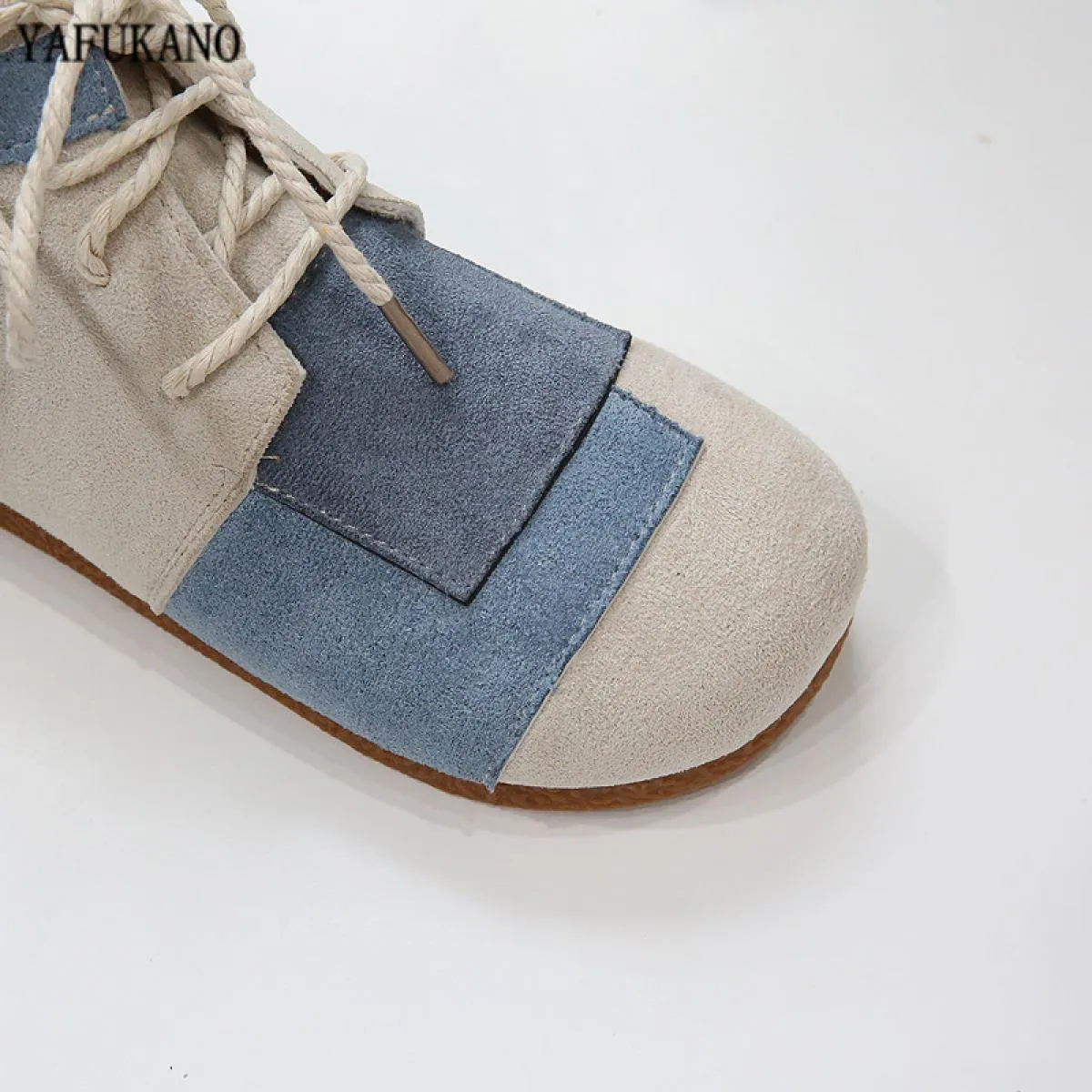 Mori Girl Letterario Retro Patch Colore abbinato Punta tonda Scarpe piatte da donna Fatte a mano Comfort Fondo morbido Stivali d
