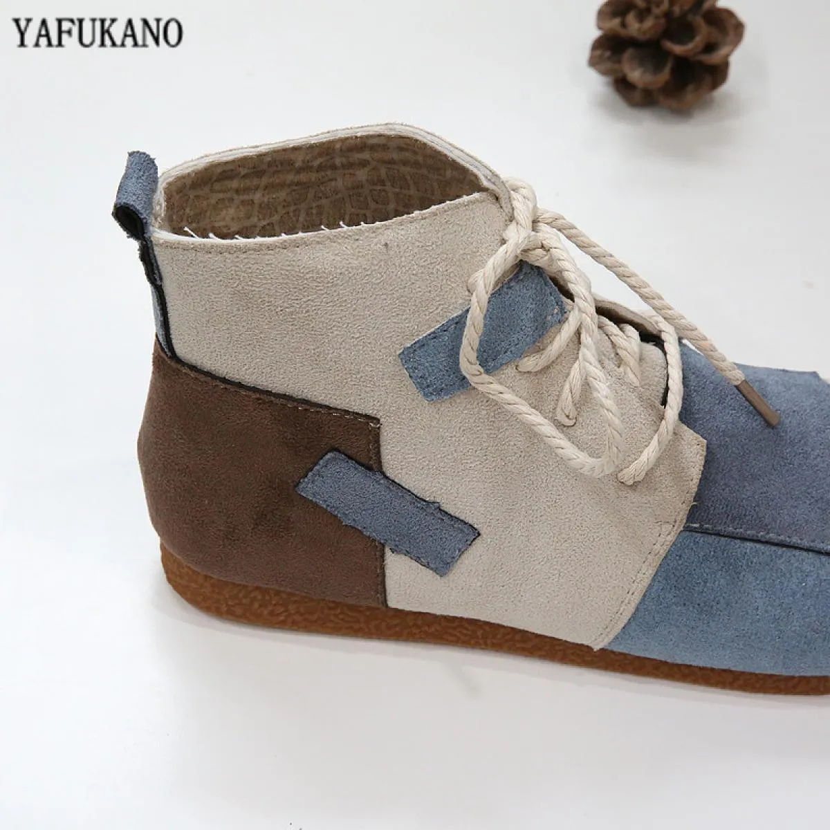 Mori Girl Letterario Retro Patch Colore abbinato Punta tonda Scarpe piatte da donna Fatte a mano Comfort Fondo morbido Stivali d