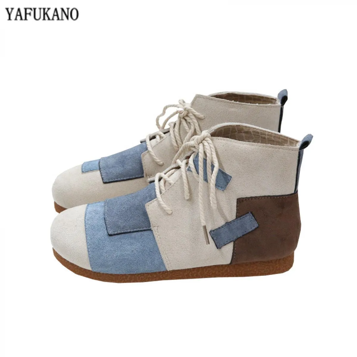 Mori Girl Letterario Retro Patch Colore abbinato Punta tonda Scarpe piatte da donna Fatte a mano Comfort Fondo morbido Stivali d