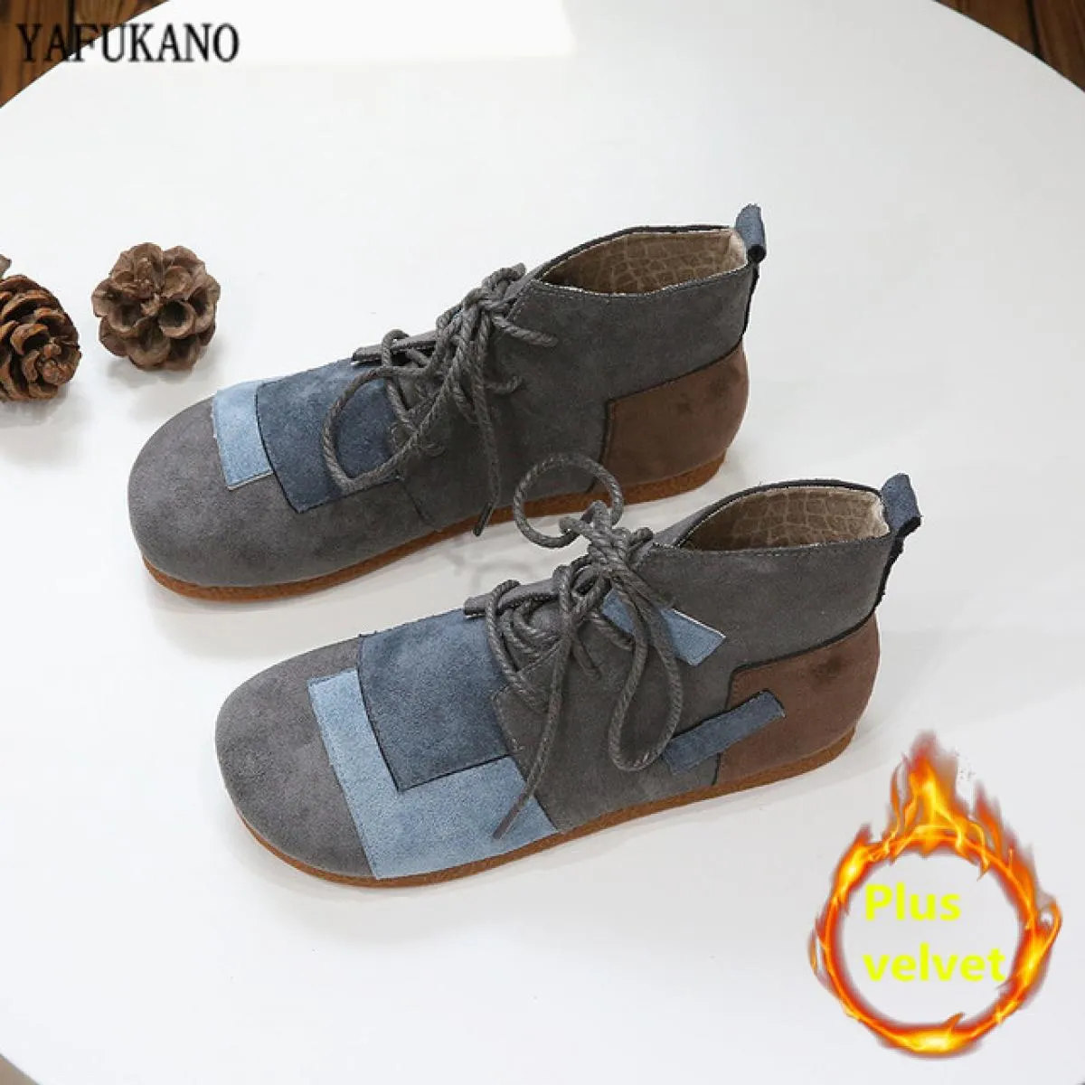 Mori Girl Letterario Retro Patch Colore abbinato Punta tonda Scarpe piatte da donna Fatte a mano Comfort Fondo morbido Stivali d
