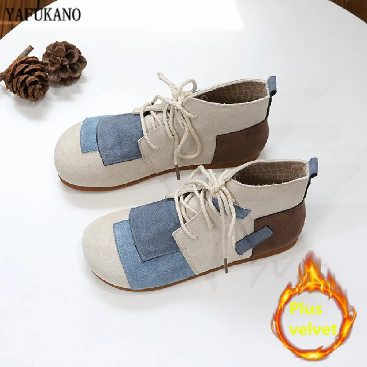 Mori Girl Letterario Retro Patch Colore abbinato Punta tonda Scarpe piatte da donna Fatte a mano Comfort Fondo morbido Stivali d