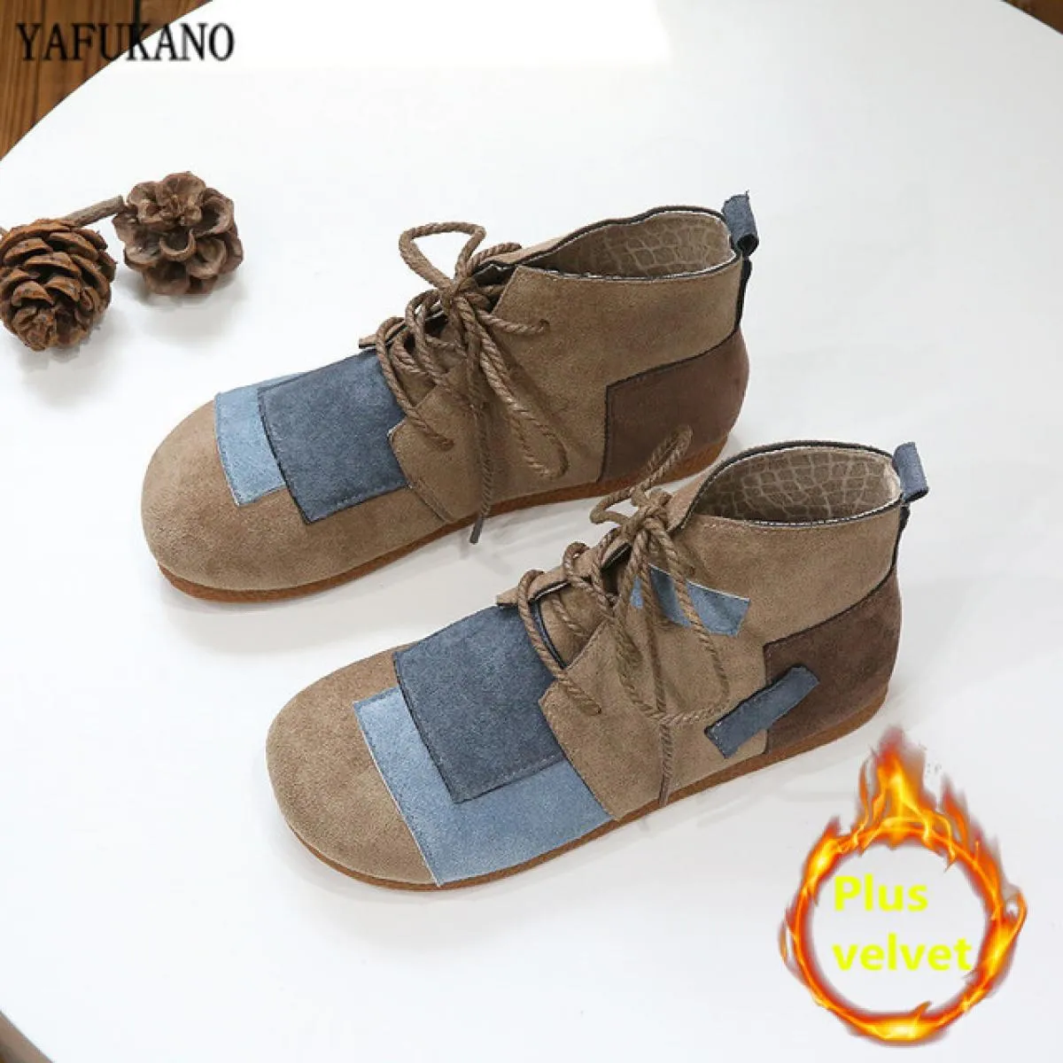 Mori Girl Letterario Retro Patch Colore abbinato Punta tonda Scarpe piatte da donna Fatte a mano Comfort Fondo morbido Stivali d
