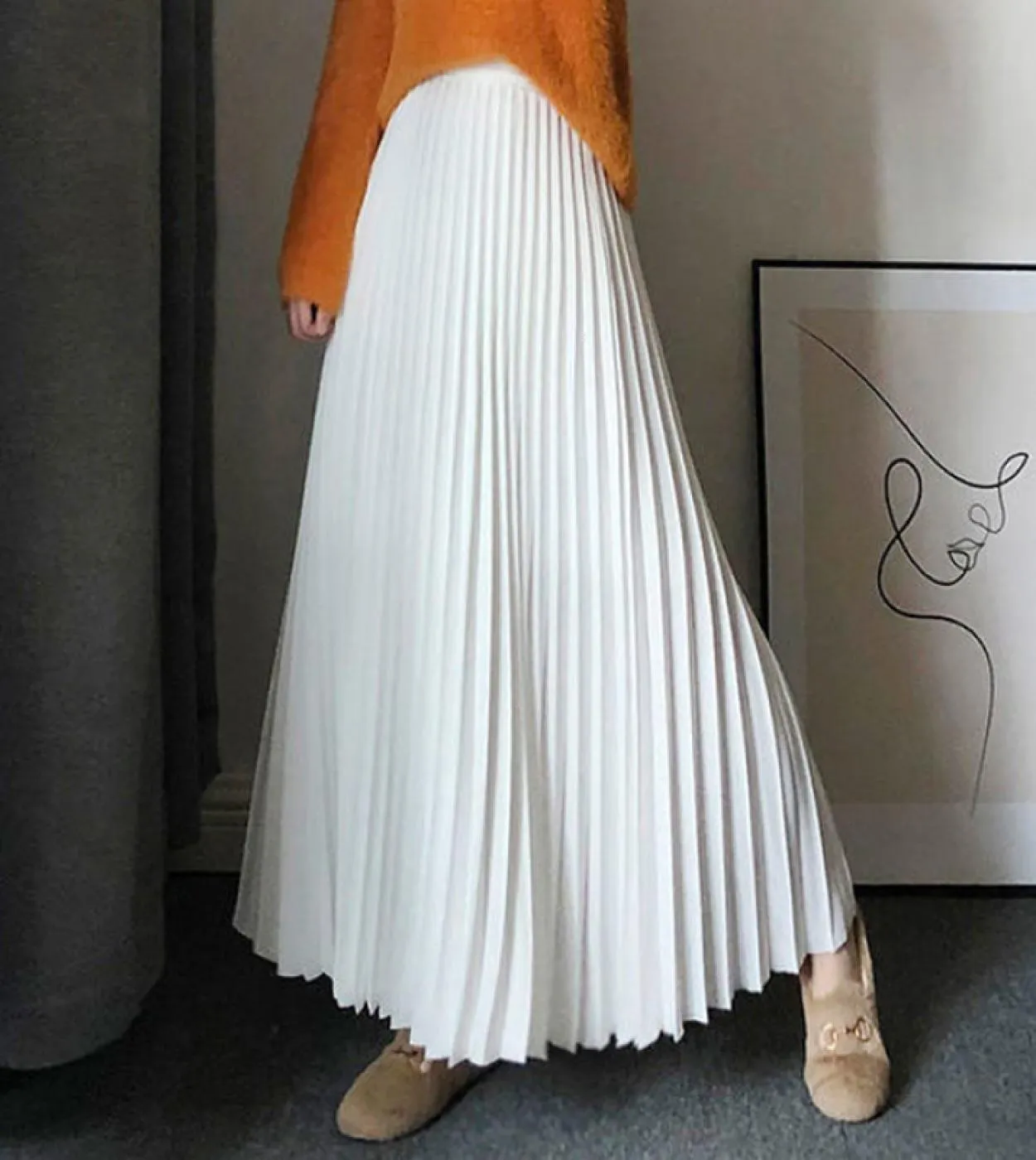 Moukyun Gonna a pieghe a pieghe Donna Primavera Moda Elegante Gonne lunghe Femme Faldas Donna Maxi gonne blu a vita alta