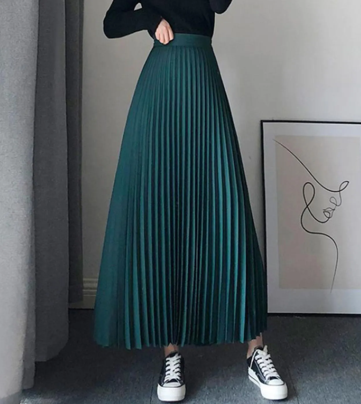 Moukyun Gonna a pieghe a pieghe Donna Primavera Moda Elegante Gonne lunghe Femme Faldas Donna Maxi gonne blu a vita alta