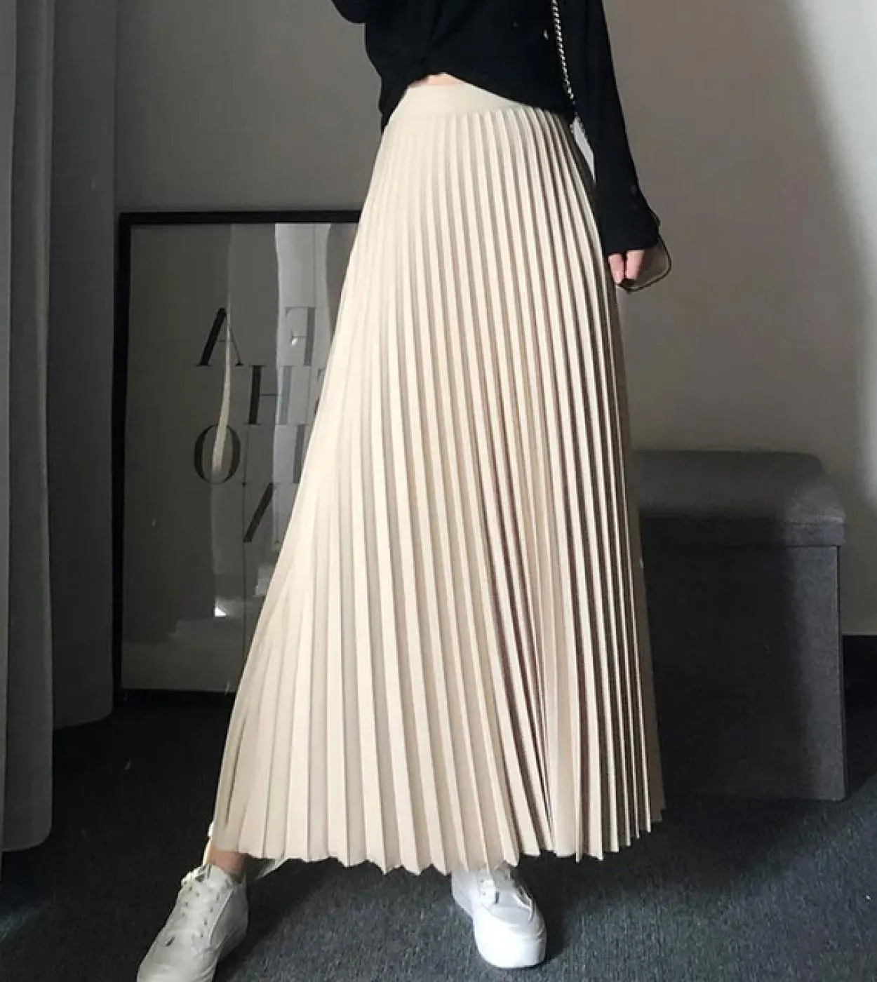 Moukyun Gonna a pieghe a pieghe Donna Primavera Moda Elegante Gonne lunghe Femme Faldas Donna Maxi gonne blu a vita alta