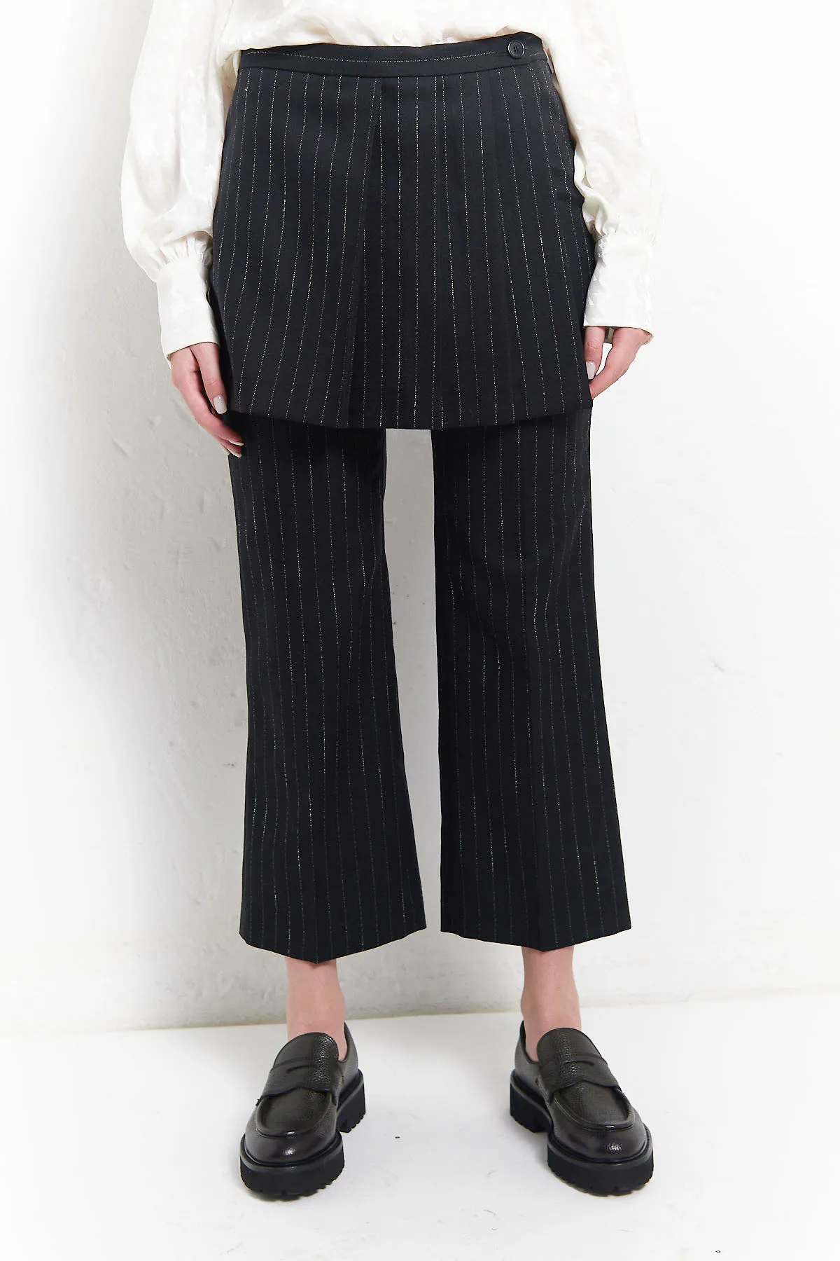 MSGM Pantalone gessato con pannello a pieghe