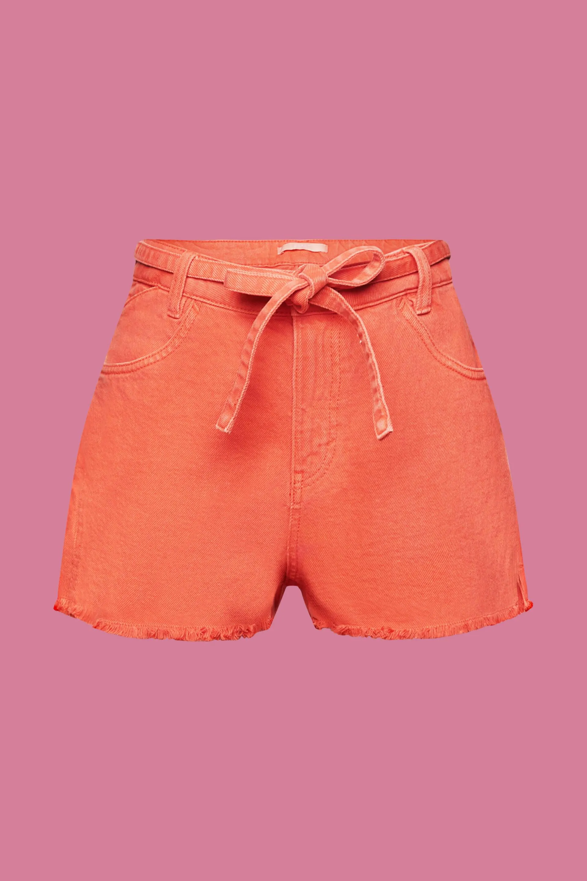 Pantaloncini di jeans a vita alta con cintura da annodare