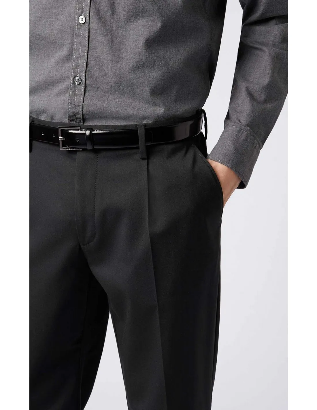 Pantalone con pinces in lana invernale vita alta grigio
