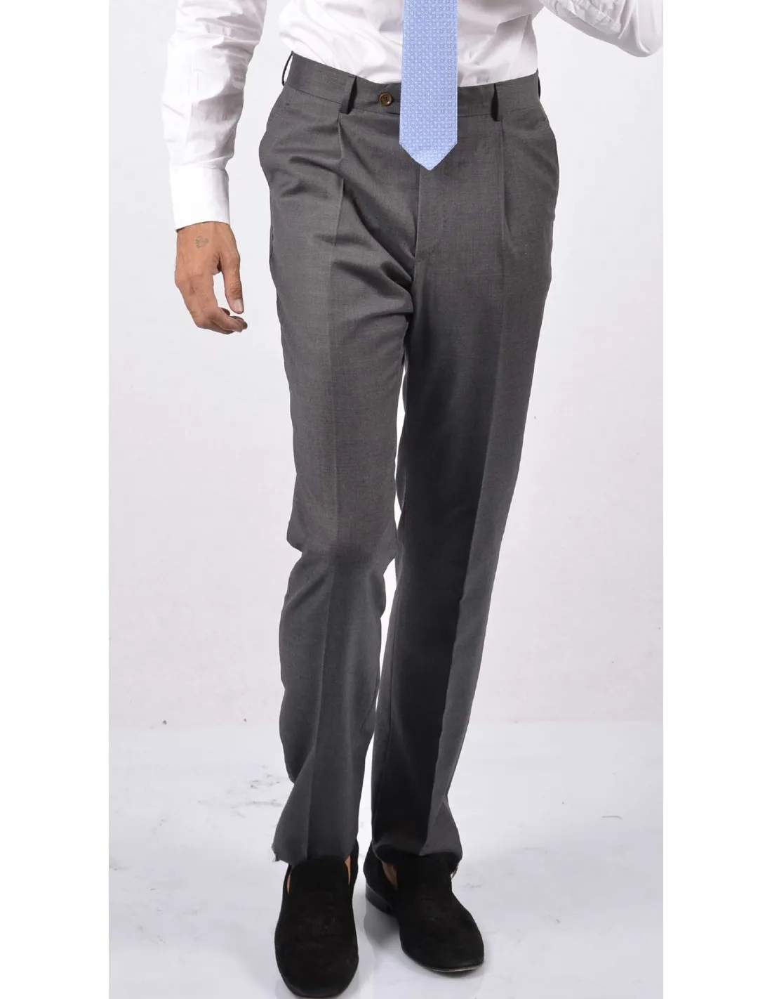 Pantalone con pinces in lana invernale vita alta grigio
