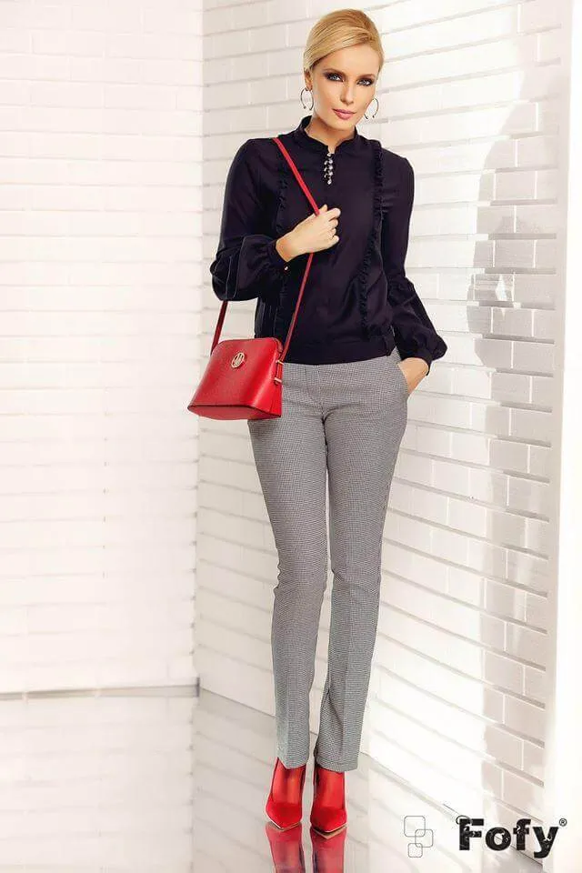 Pantalone lungo - fantasia Pied de Poul - fiocchi decorativi alla caviglia - Fofy