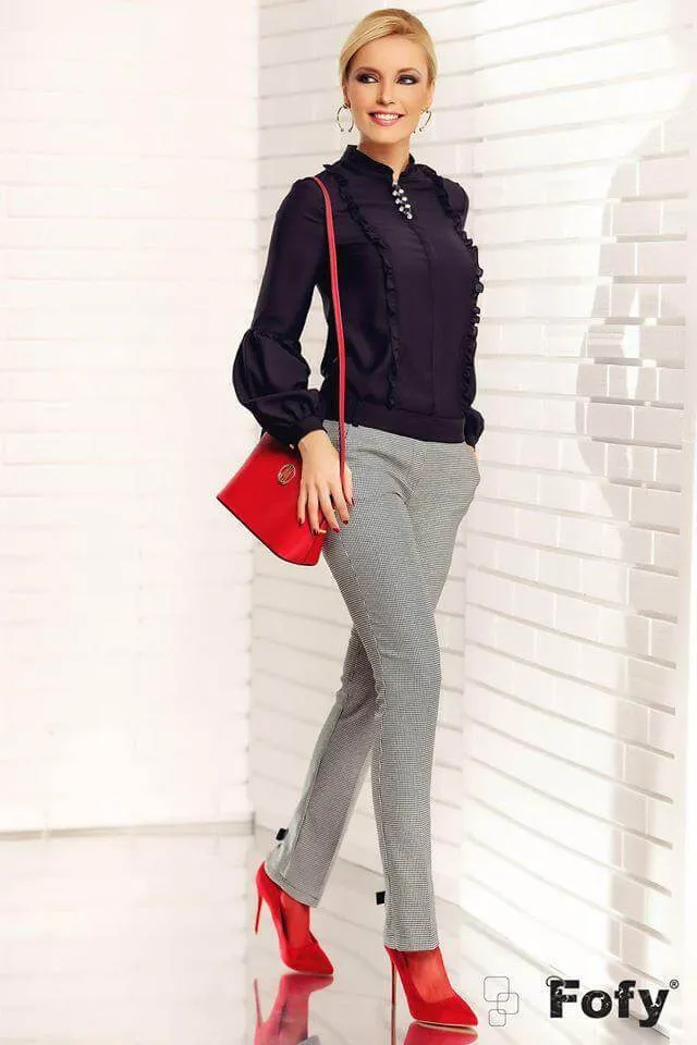 Pantalone lungo - fantasia Pied de Poul - fiocchi decorativi alla caviglia - Fofy