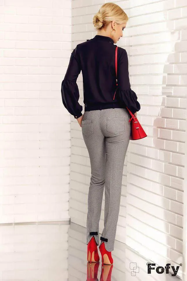 Pantalone lungo - fantasia Pied de Poul - fiocchi decorativi alla caviglia - Fofy
