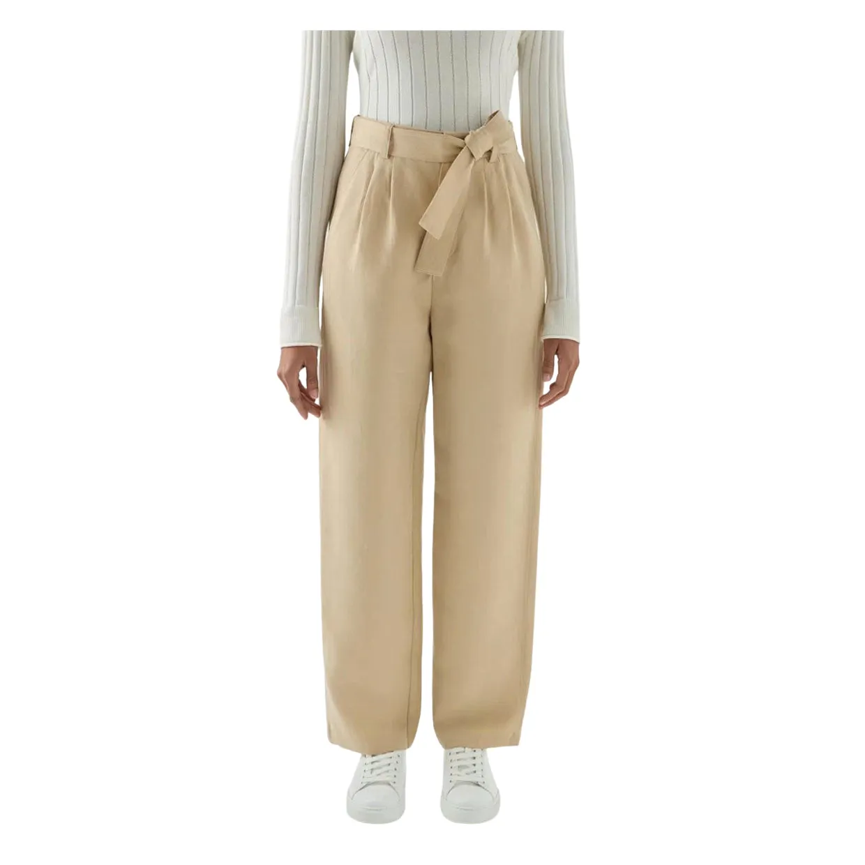 Pantaloni Donna Woolrich Misto Lino Cintura Beige