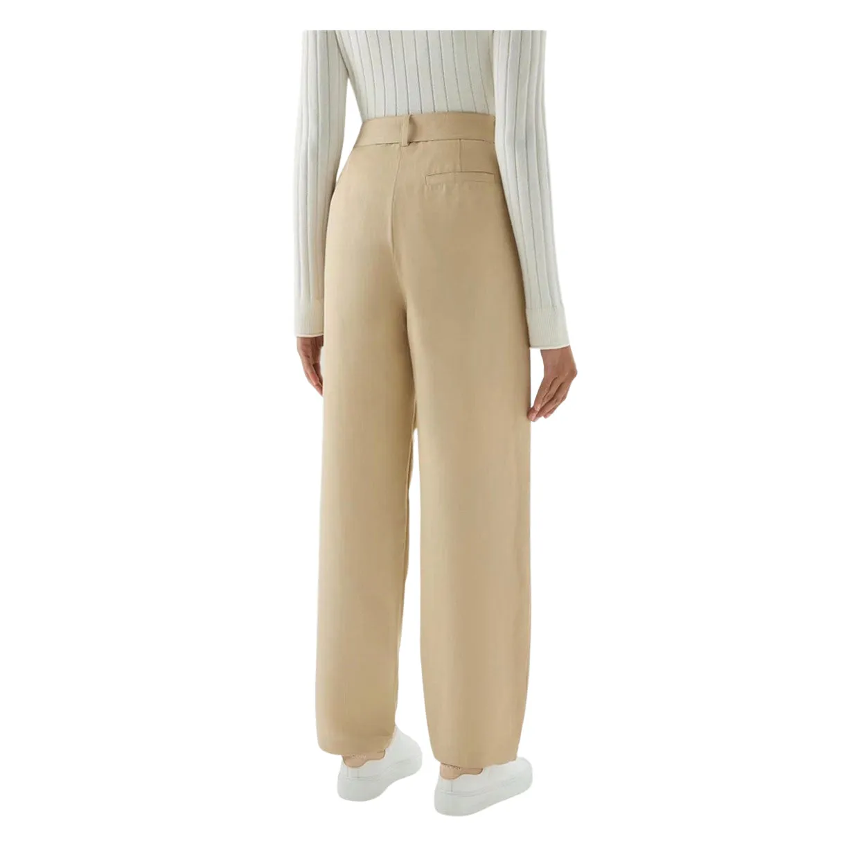 Pantaloni Donna Woolrich Misto Lino Cintura Beige
