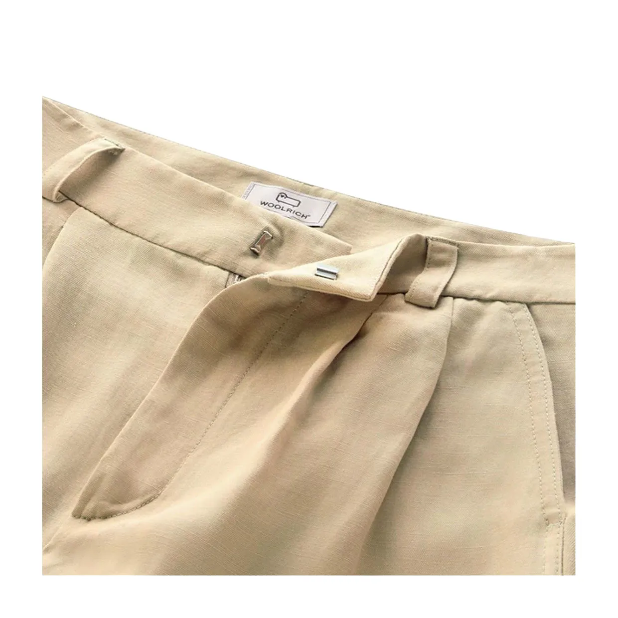 Pantaloni Donna Woolrich Misto Lino Cintura Beige